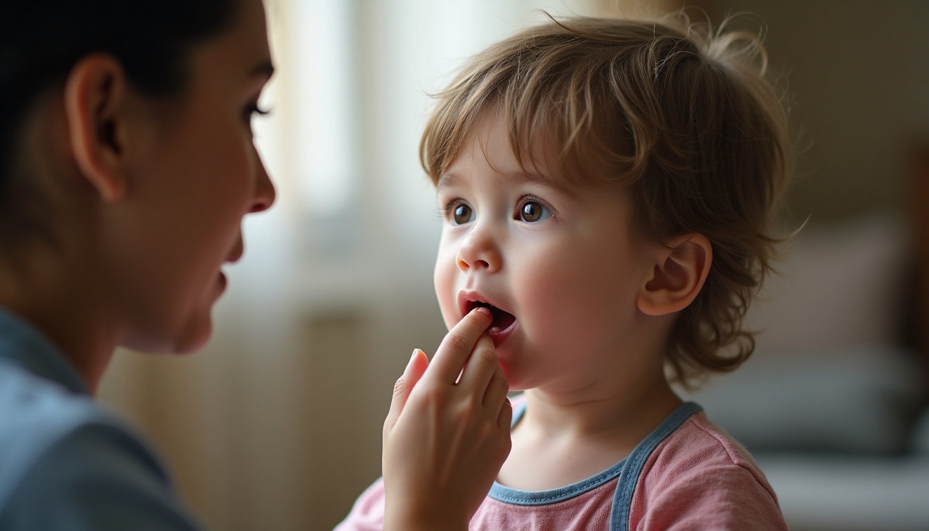 Child practicing articulation skills with a speech-language pathologist